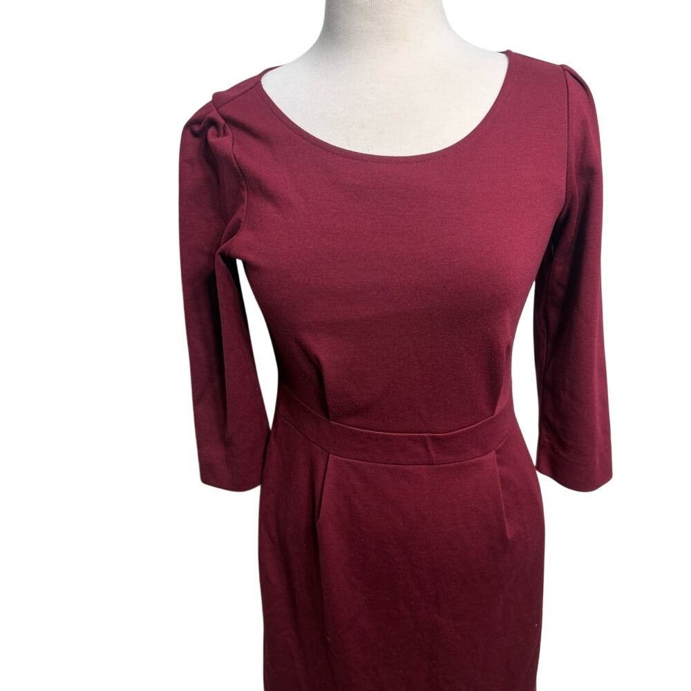 Banana Republic Burgundy Puff Shoulder Sheath Dress Work Party Maroon Size 6 - Picture 3 of 11